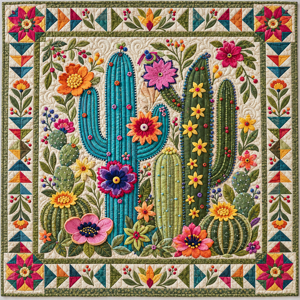Flowering Desert Cacti TD141026609 Quilt Blanket