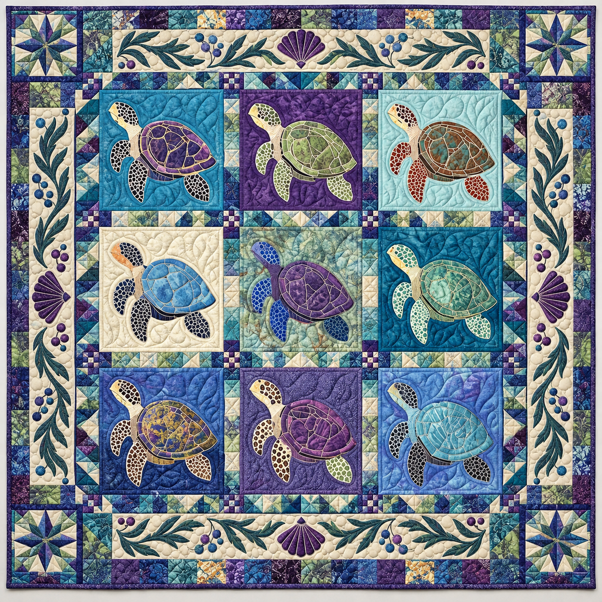 Coastal Turtle Colorblocks TD141026618 Quilt Blanket