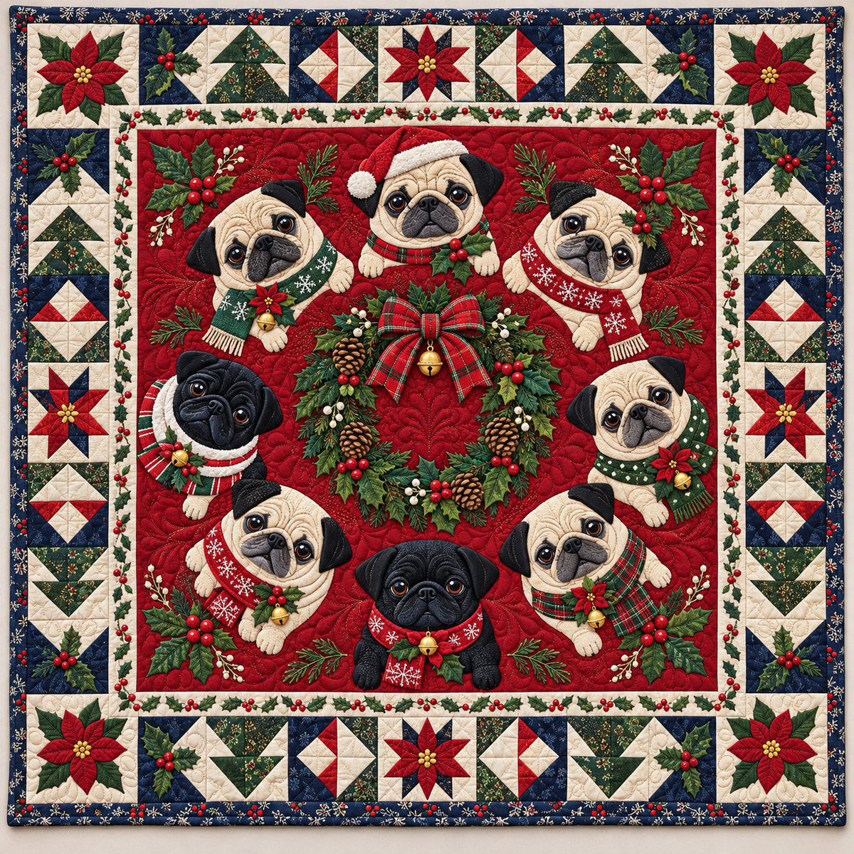 Festive Pug Circle TD141026628 Quilt Blanket