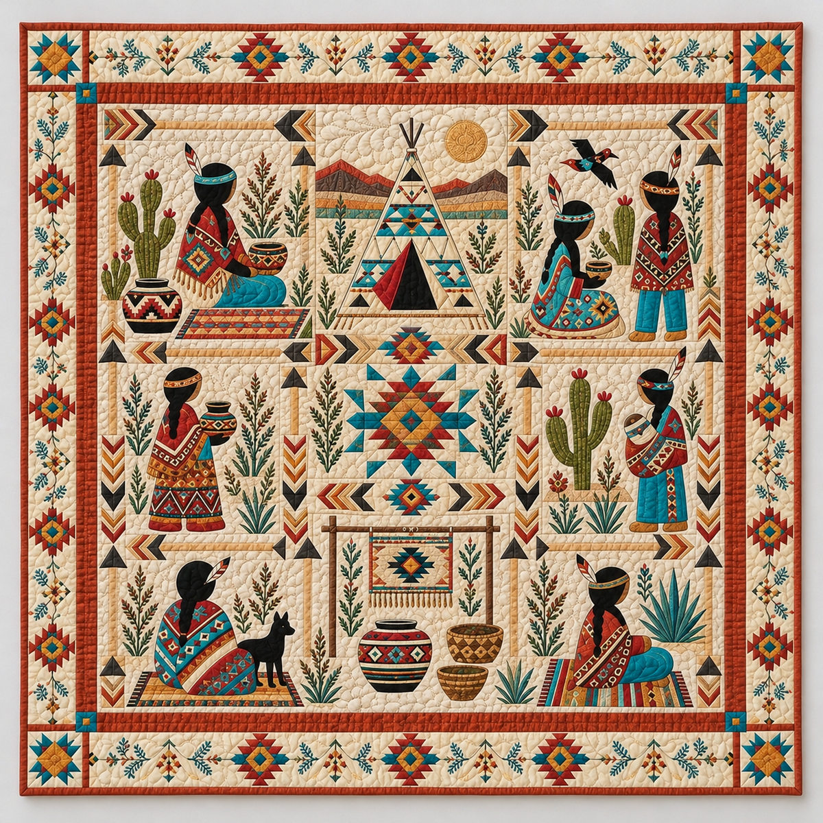 Earth Tone Figures And Geometric Motifs TD141026130 Quilt Blanket
