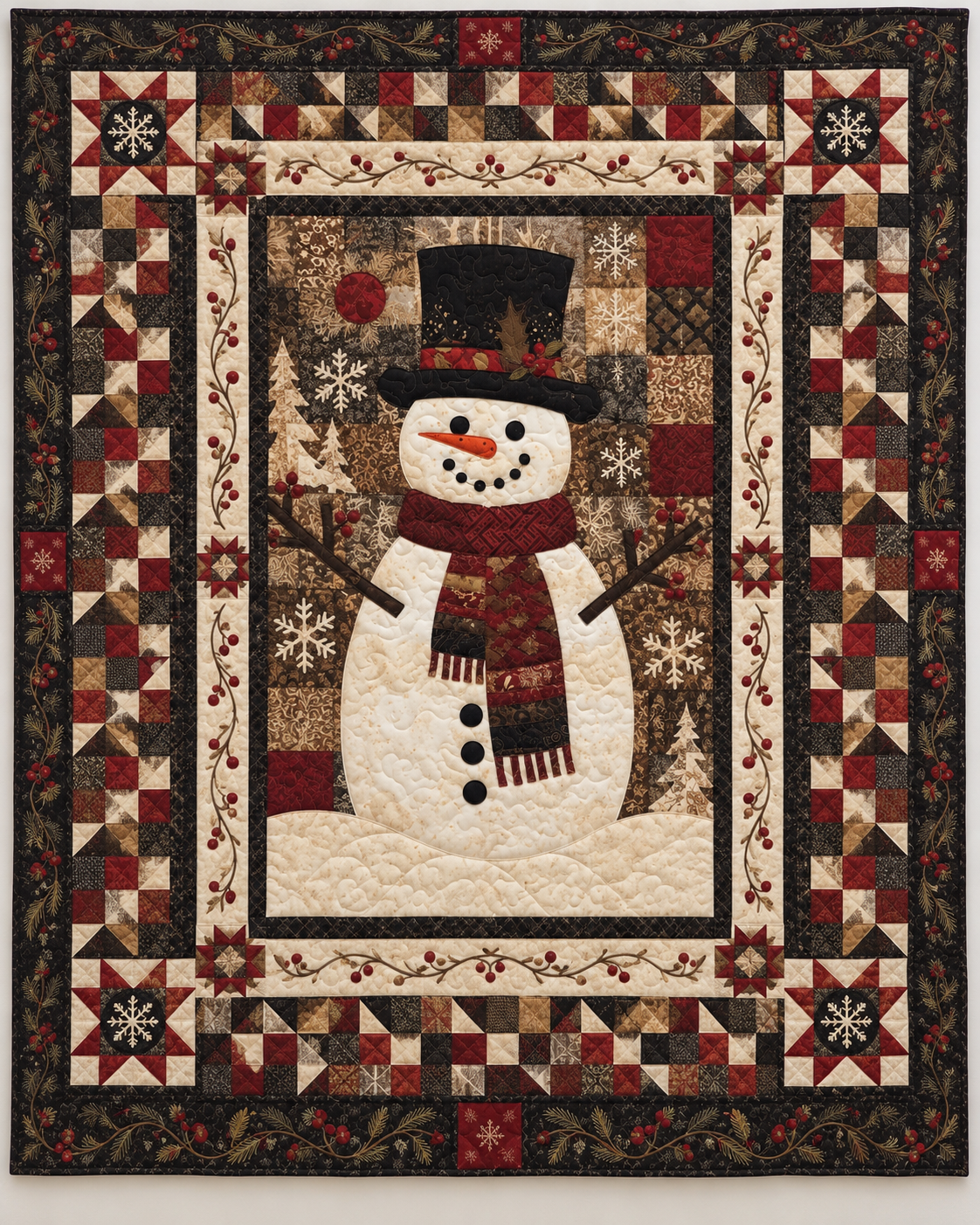 Rustic Snowman In Brown Patchwork TD141026138 Quilt Blanket