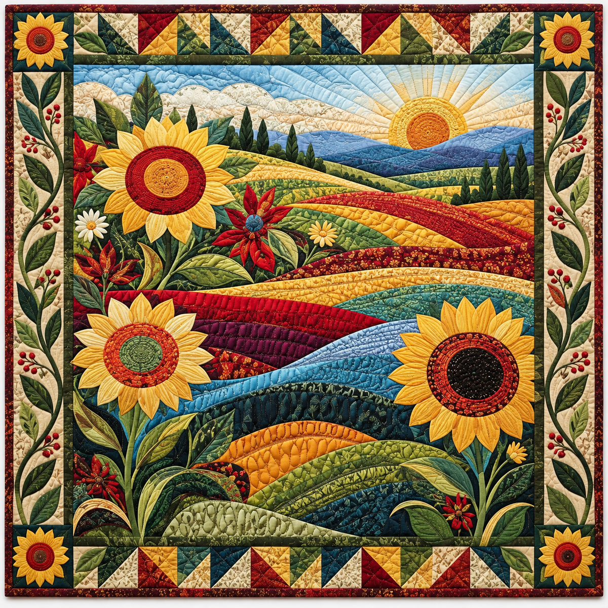 Sunflower Rolling Fields TD141026644 Quilt Blanket