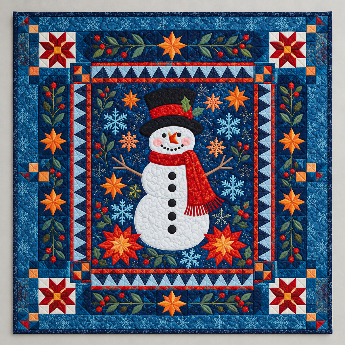 Snowman And Jewel Tone Snowflakes TD141026147 Quilt Blanket