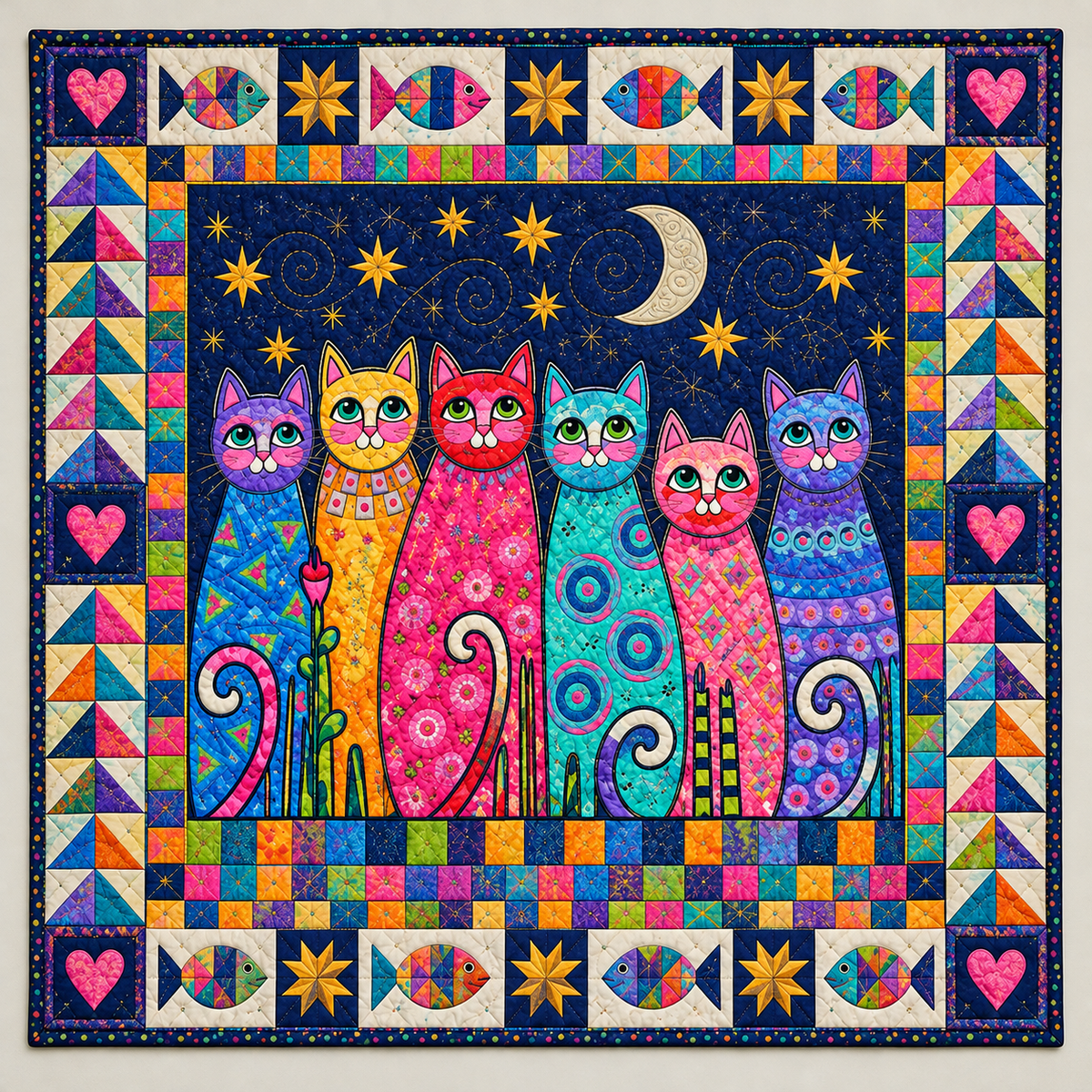 Neon Cats Under Midnight Stars TD141026150 Quilt Blanket