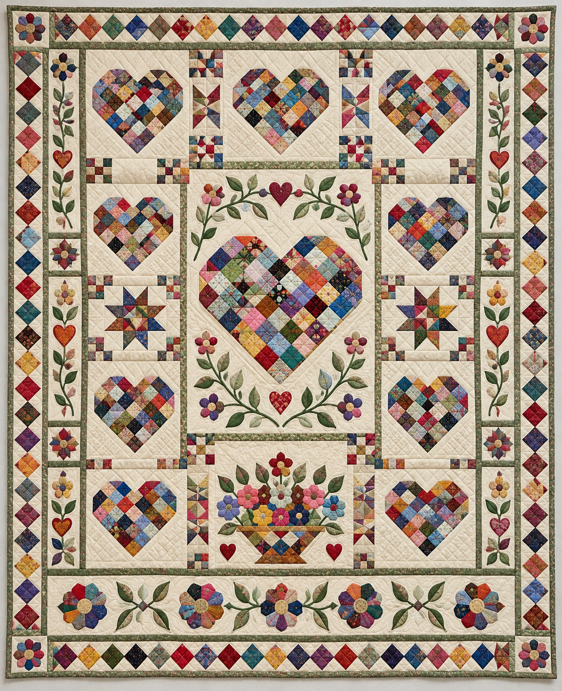 Scrappy Mosaic Heart Garden TD141026152 Quilt Blanket