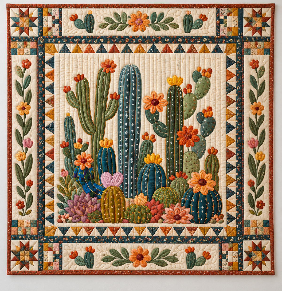 Striped Cacti And Desert Blossoms TD141026153 Quilt Blanket