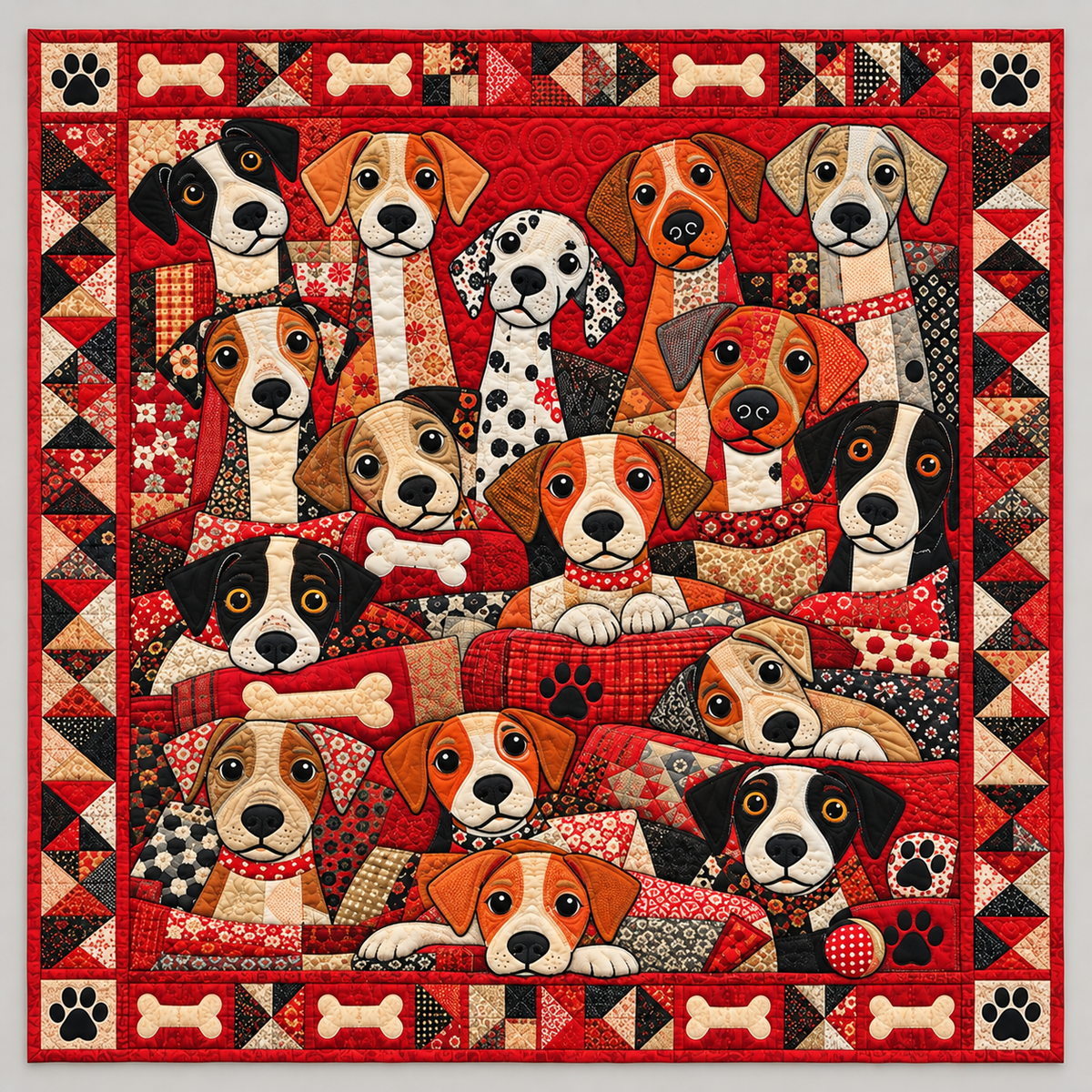 Expressive Dogs In Red Patchwork TD141026154 Quilt Blanket