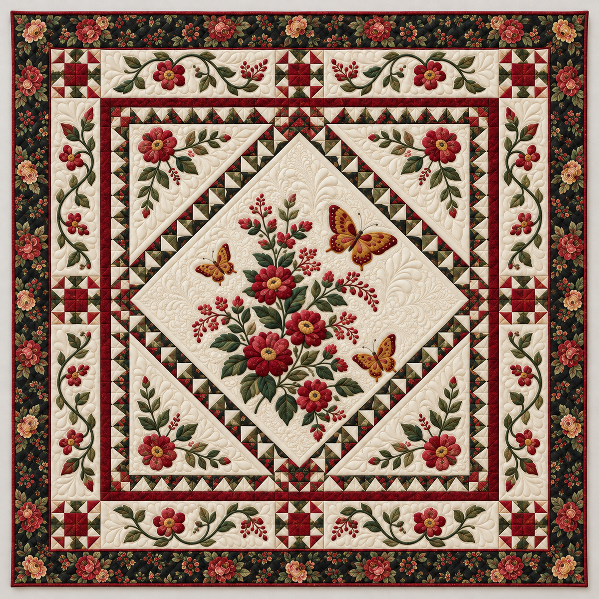 Butterflies And Traditional Garden Roses TD141026162 Quilt Blanket