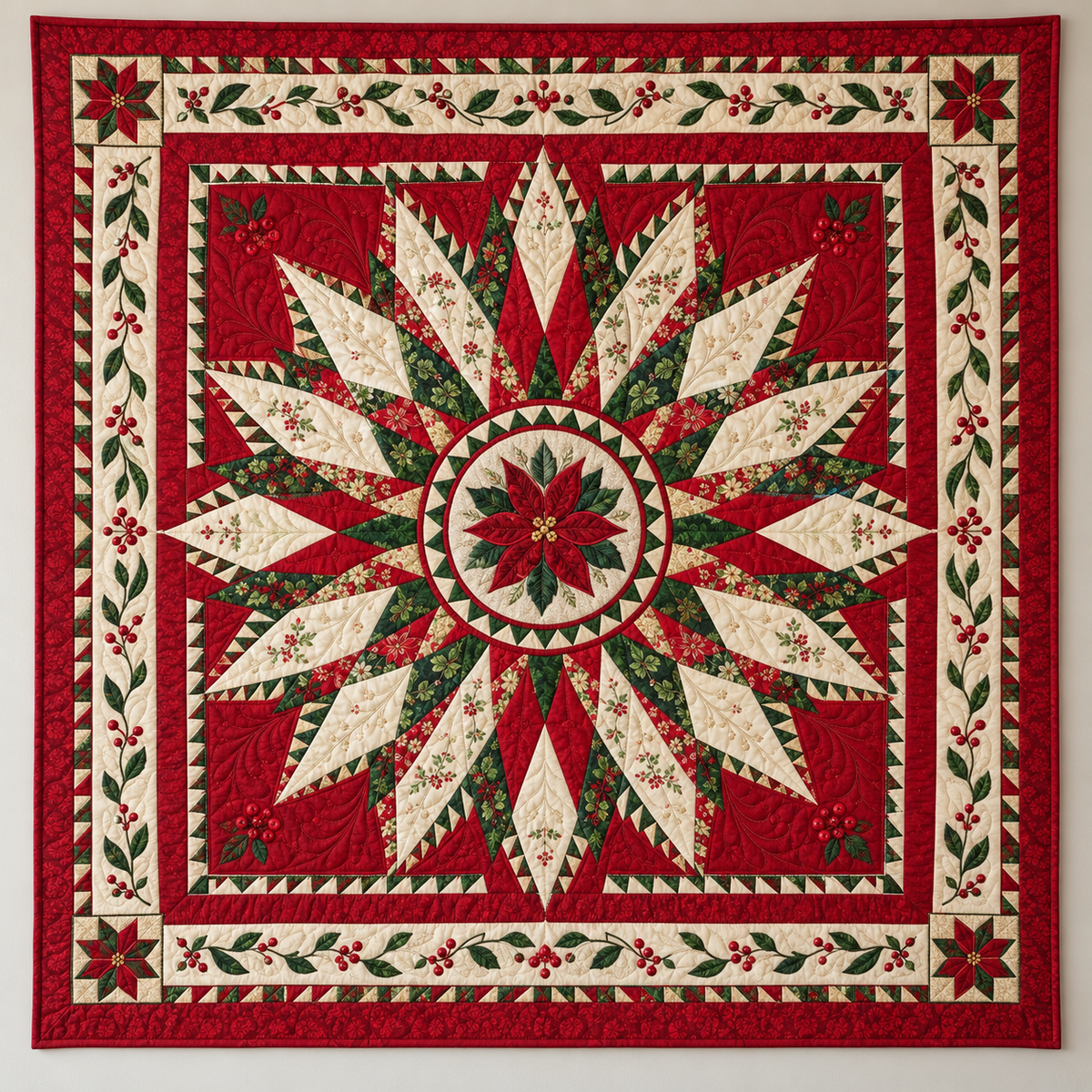 Christmas Poinsettia Starburst TD141026165 Quilt Blanket