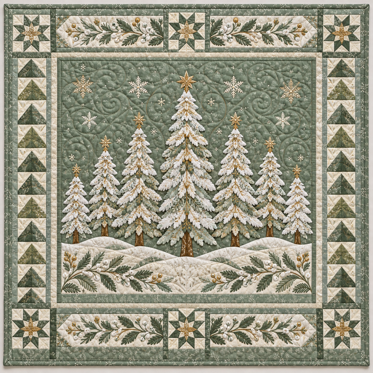 Frosted Sage Pines TD141026668 Quilt Blanket