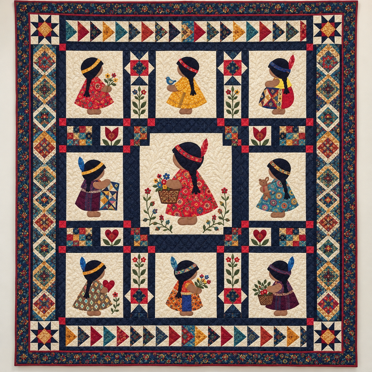 Bonnet Girl In Navy TD141026170 Quilt Blanket