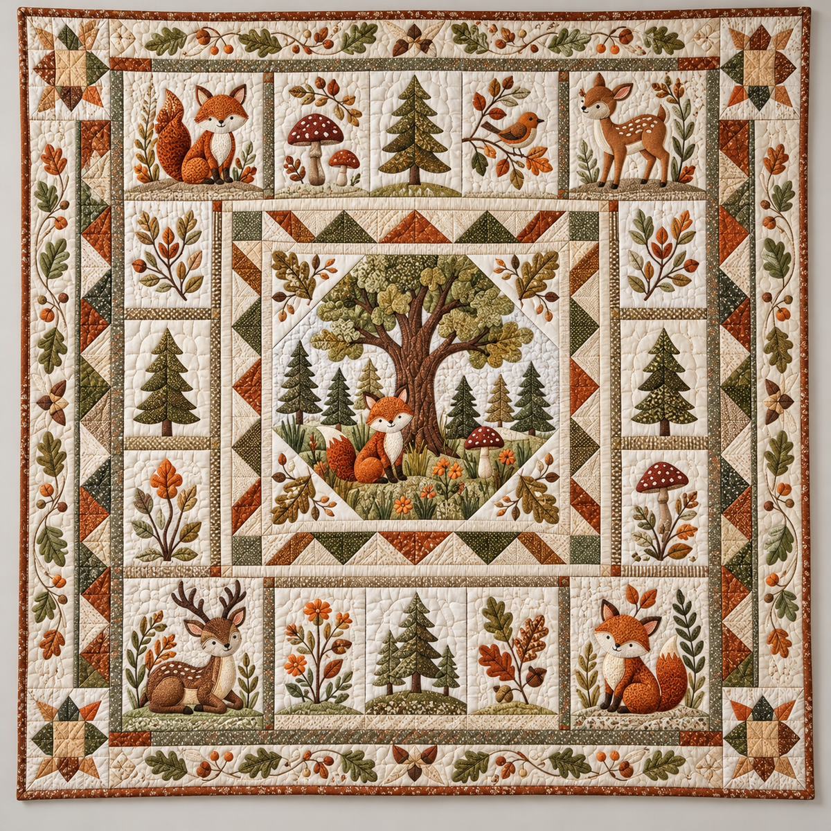 Foxes Deer And Forest Botanicals TD141026174 Quilt Blanket