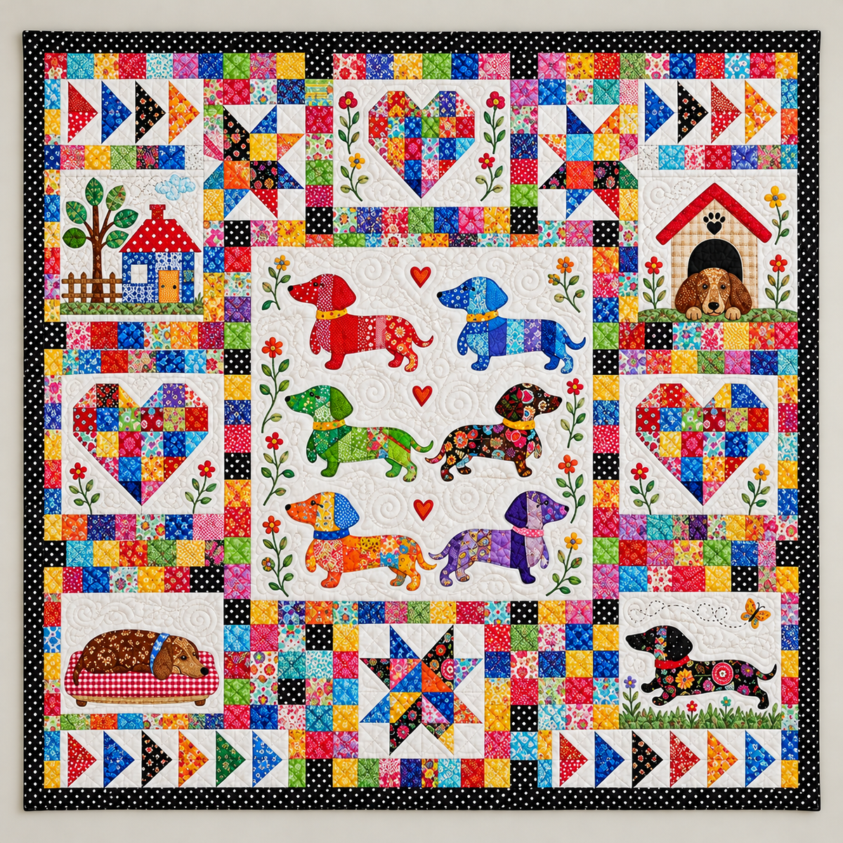 Rainbow Dachshund Patchwork TD141026176 Quilt Blanket
