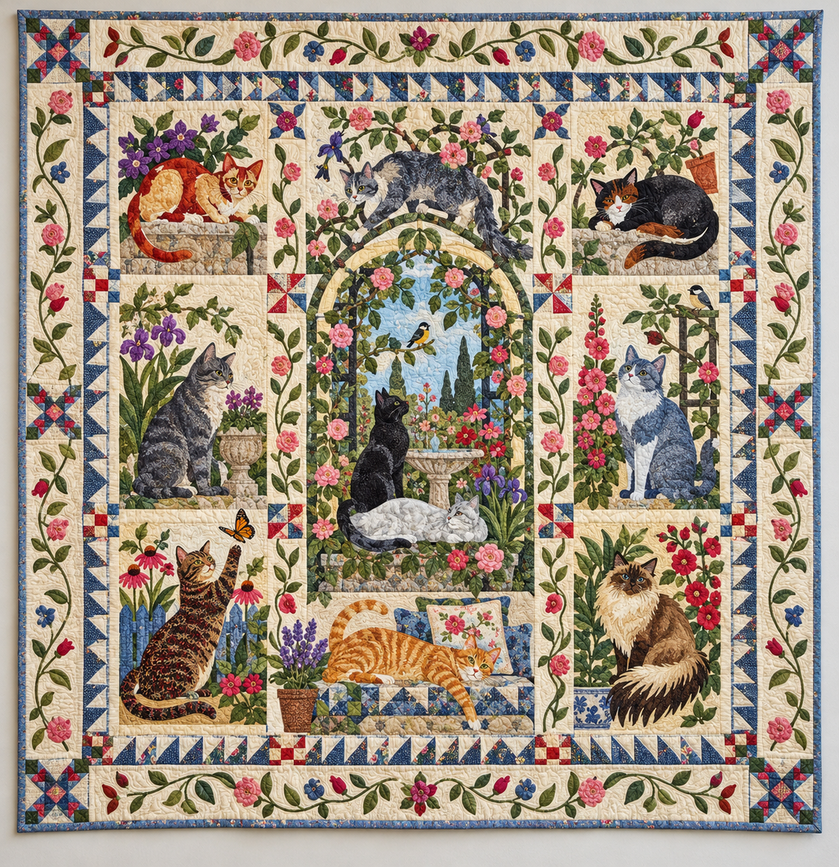 Cats Exploring A Flower Garden TD141026177 Quilt Blanket