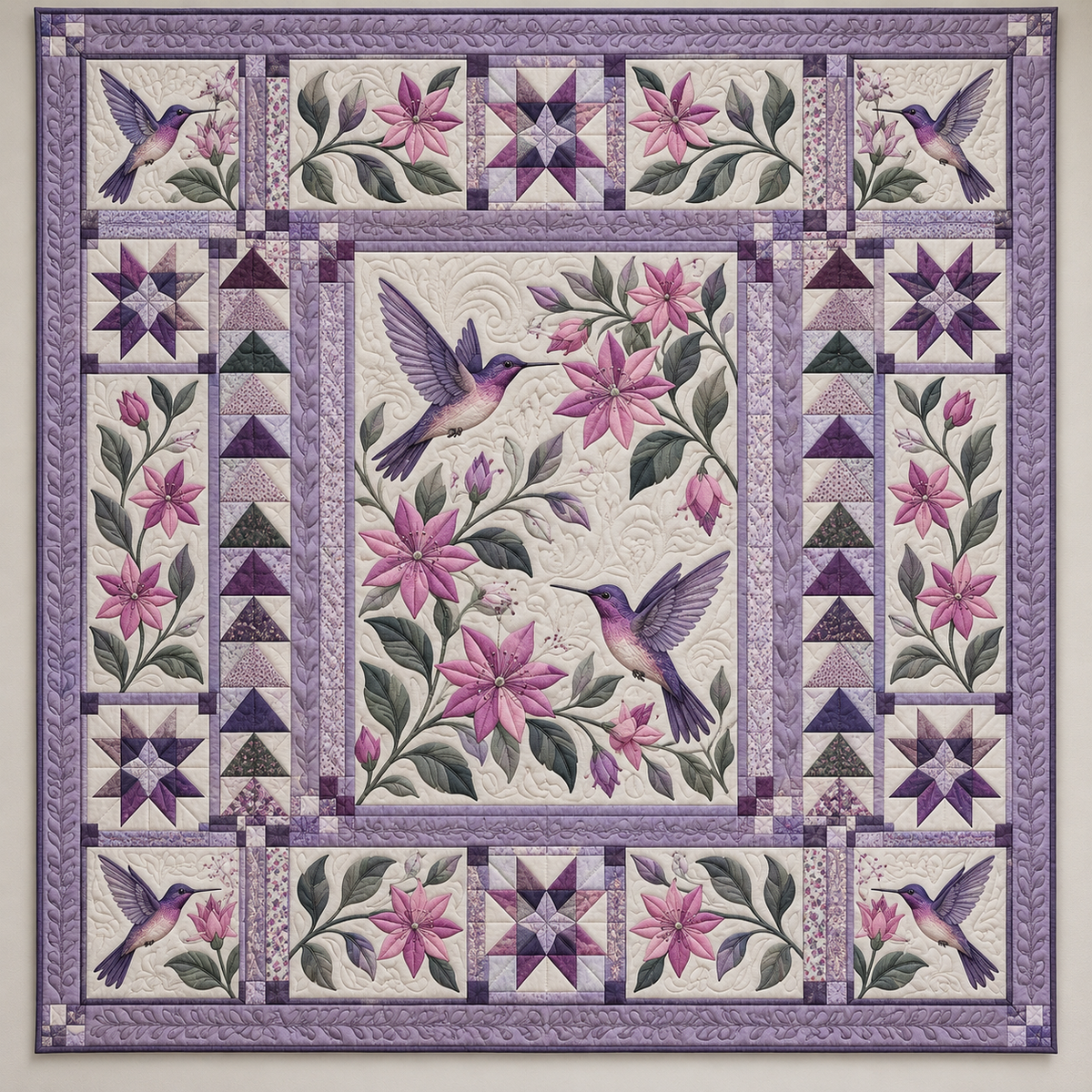 Purple Hummingbirds And Pink Blossoms TD141026179 Quilt Blanket