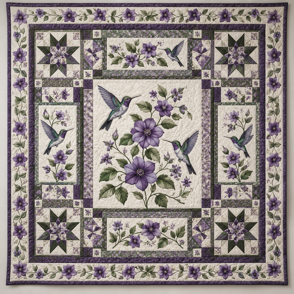 Hummingbirds And Purple Garden Flowers TD141026185 Quilt Blanket