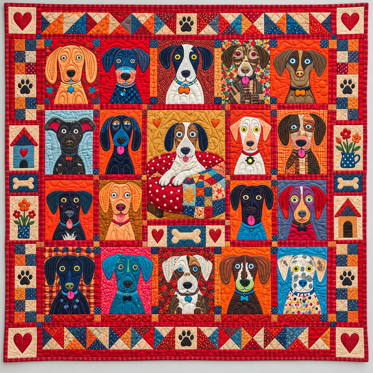 Expressive Dog Portrait Grid TD141026191 Quilt Blanket