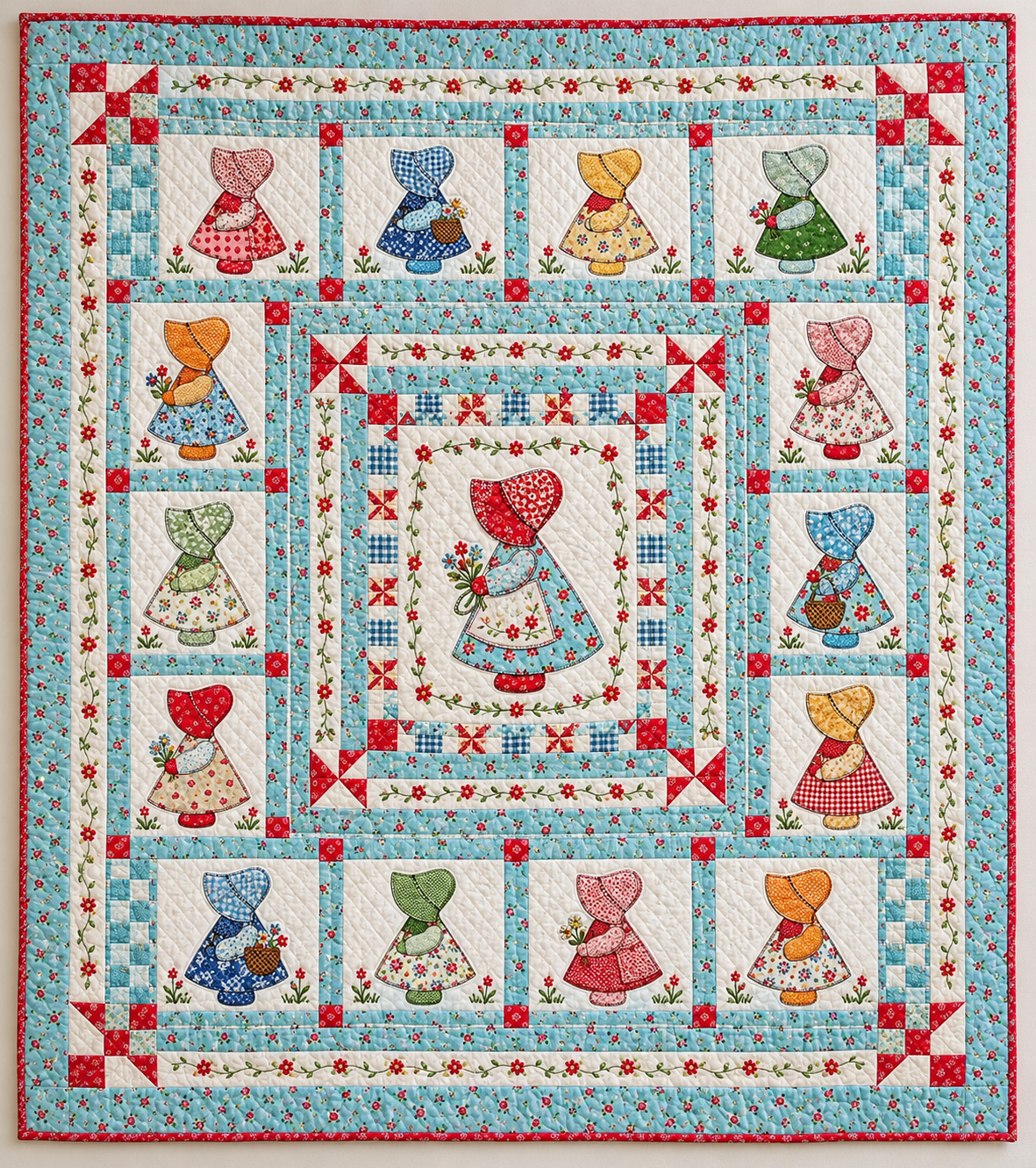 Bonnet Girl In Aqua TD141026192 Quilt Blanket