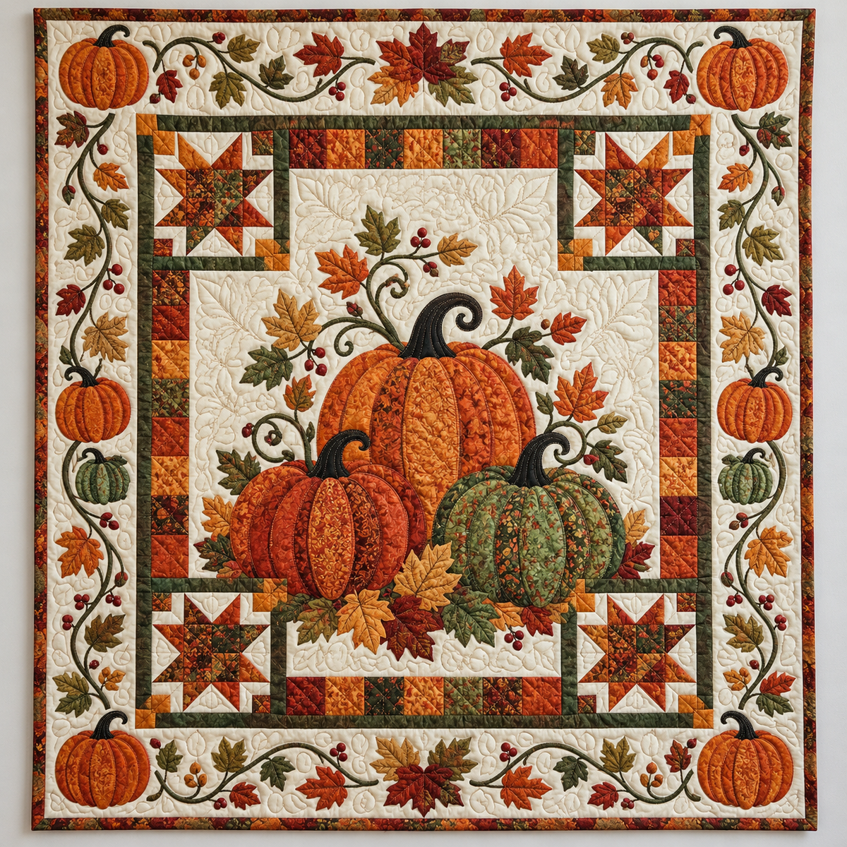 Autumn Pumpkins And Curling Vines TD141026193 Quilt Blanket