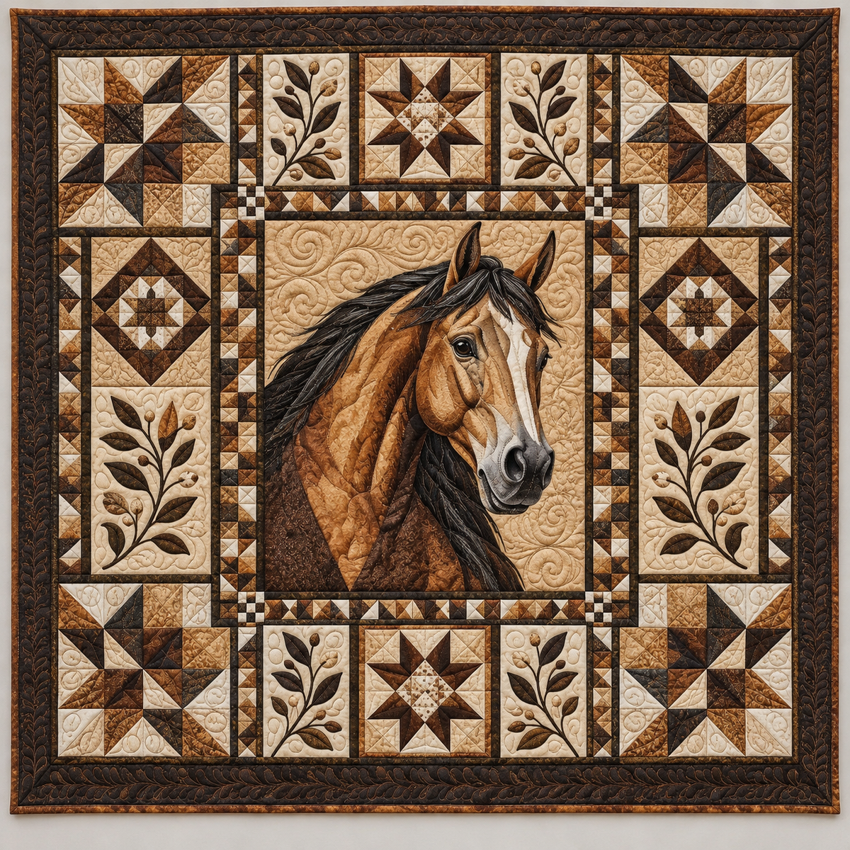 Chestnut Horse In Neutral Frames TD141026206 Quilt Blanket