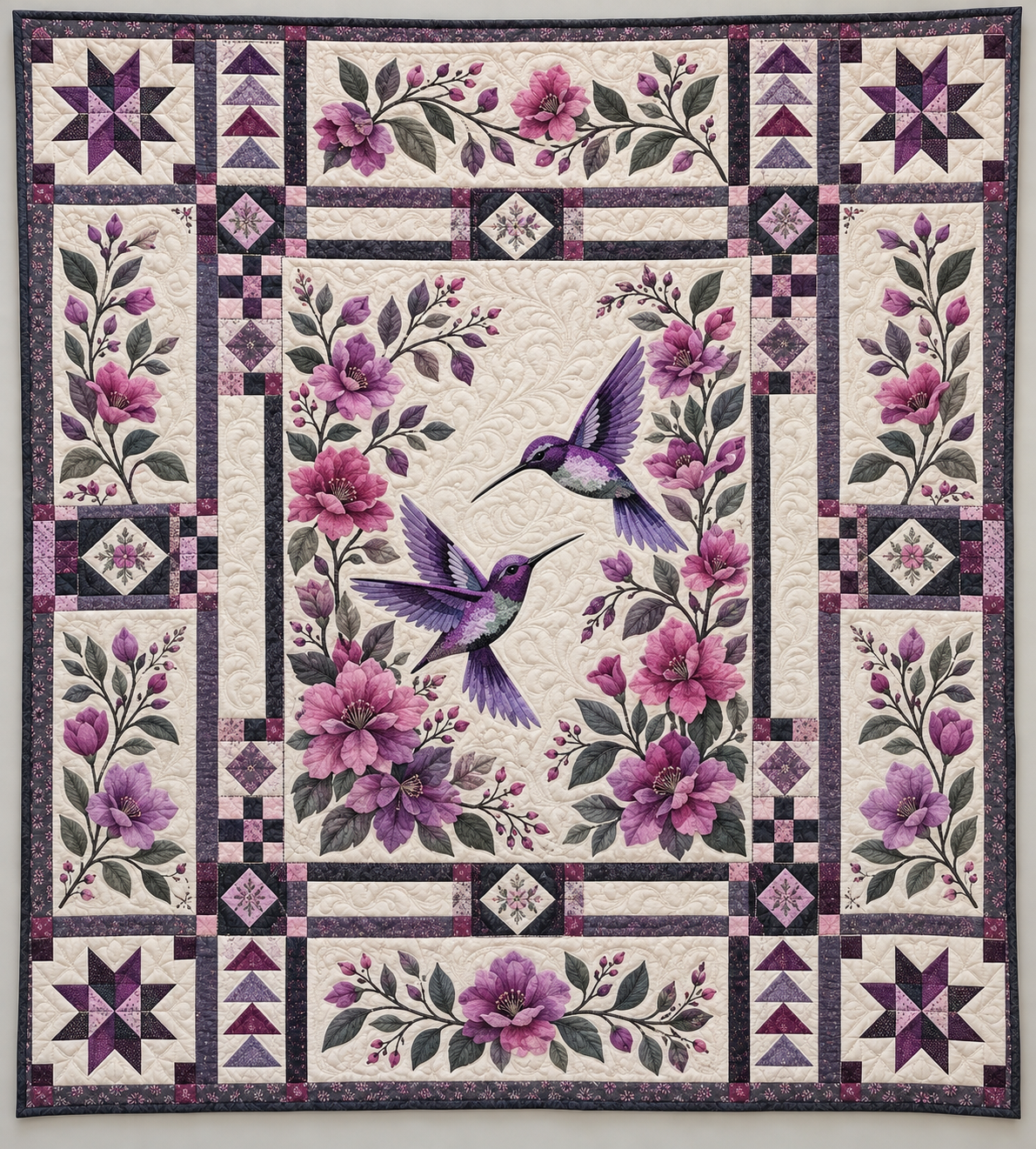 Purple Hummingbirds And Flower Sprays TD141026209 Quilt Blanket