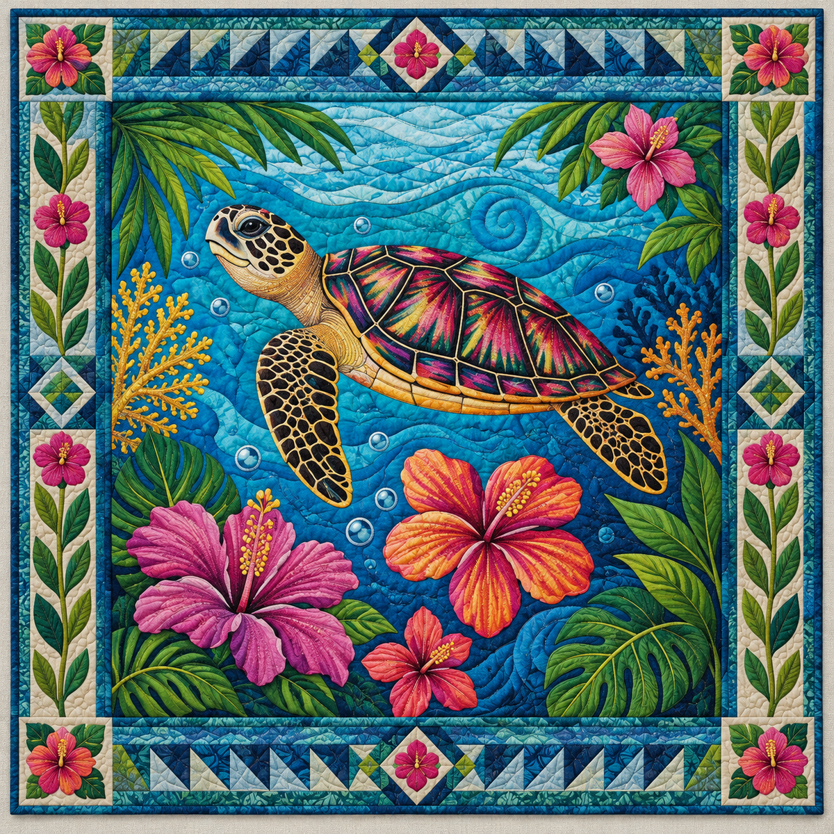 Tropical Turtle Hibiscus TD141026710 Quilt Blanket