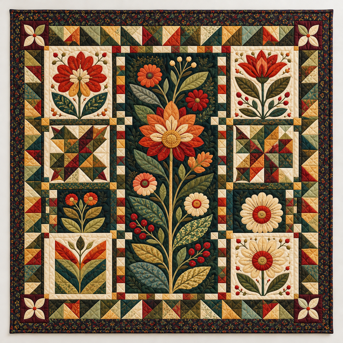 Warm Folk Art Flowers On Black TD141026217 Quilt Blanket