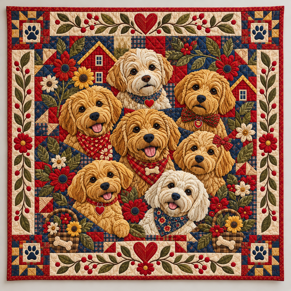 Shaggy Golden Dog Portraits TD141026231 Quilt Blanket