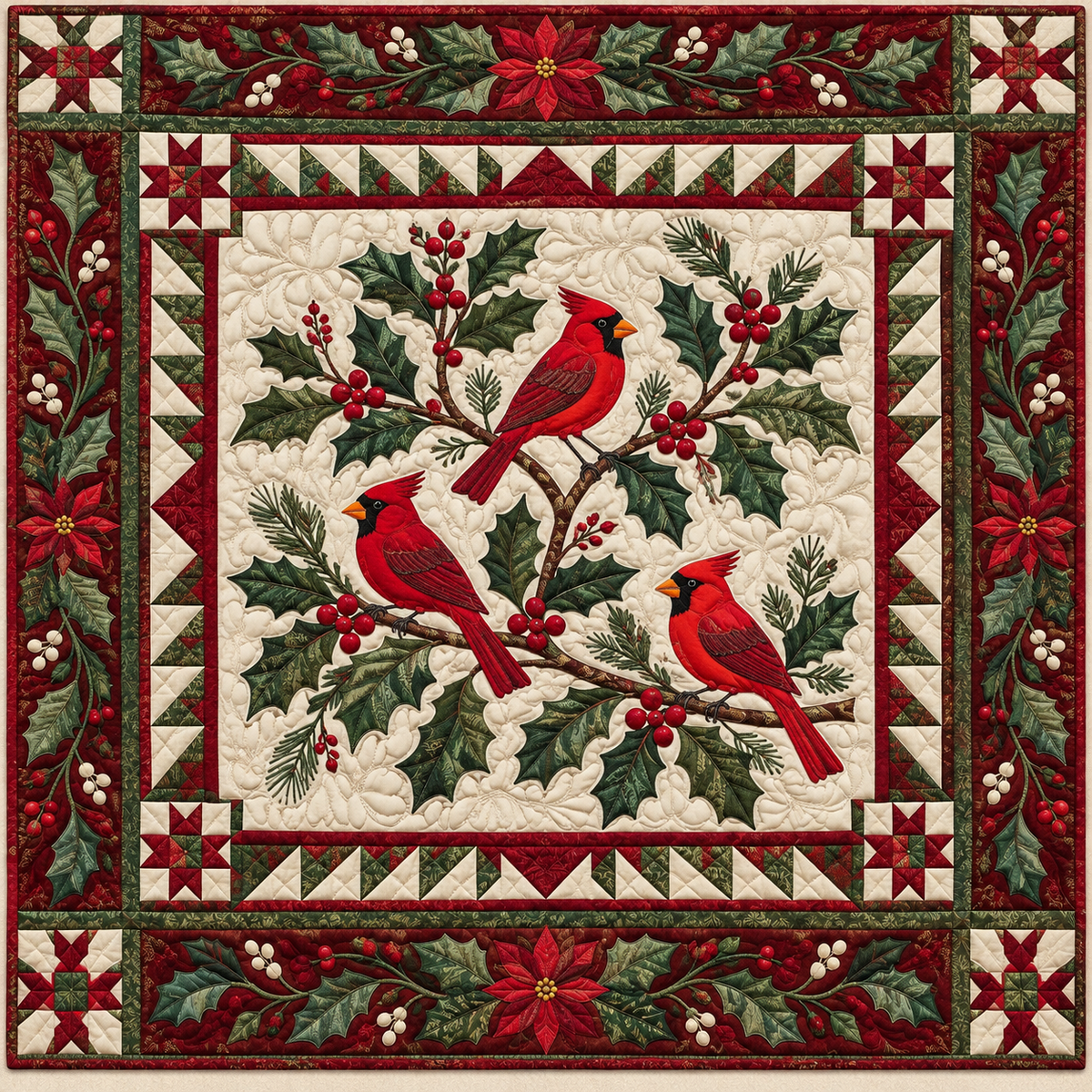 Cardinal Holly Christmas TD141026734 Quilt Blanket