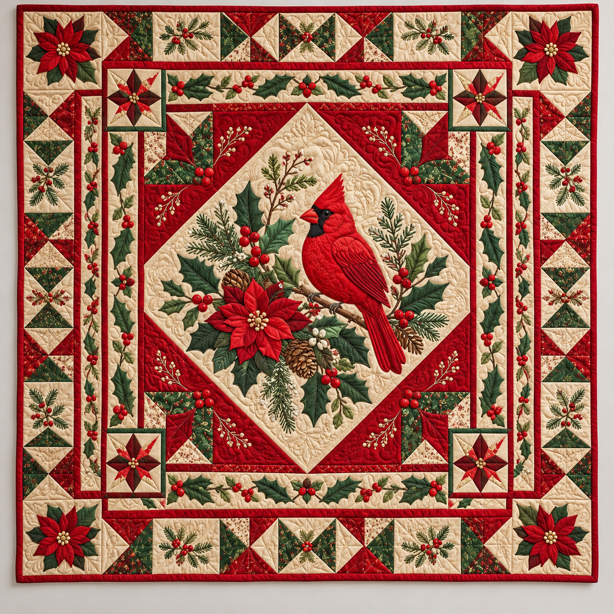Cardinal Holly And Poinsettia Patchwork TD141026242 Quilt Blanket