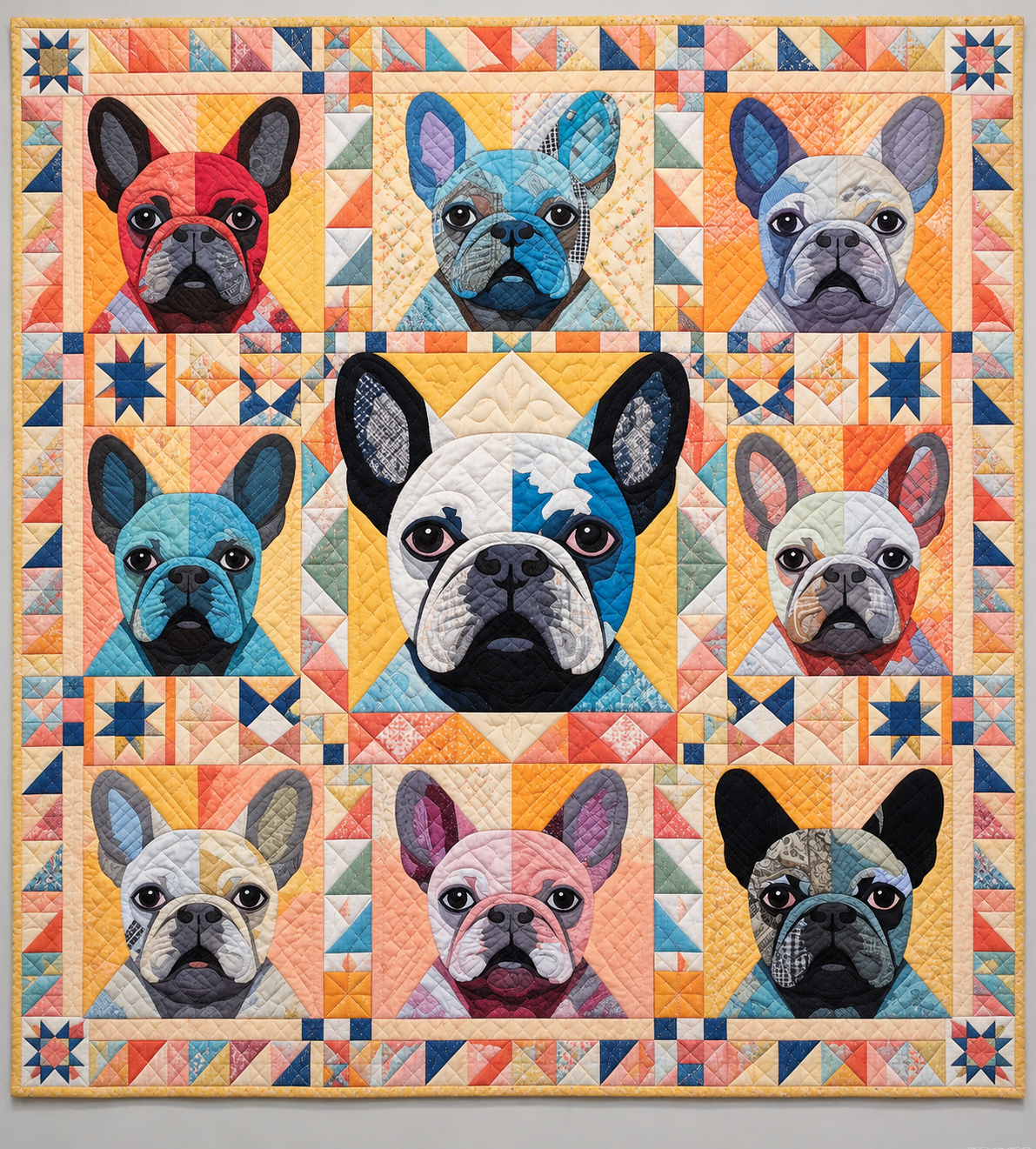French Bulldogs In Pastel Geometry TD141026244 Quilt Blanket