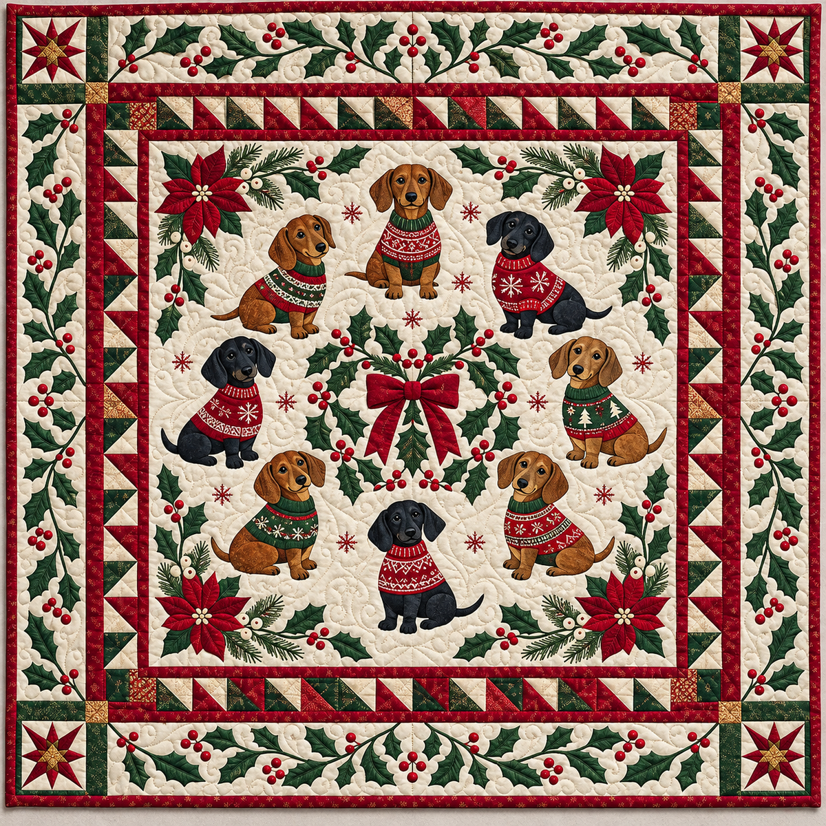 Dachshund Holiday Circle TD141026746 Quilt Blanket