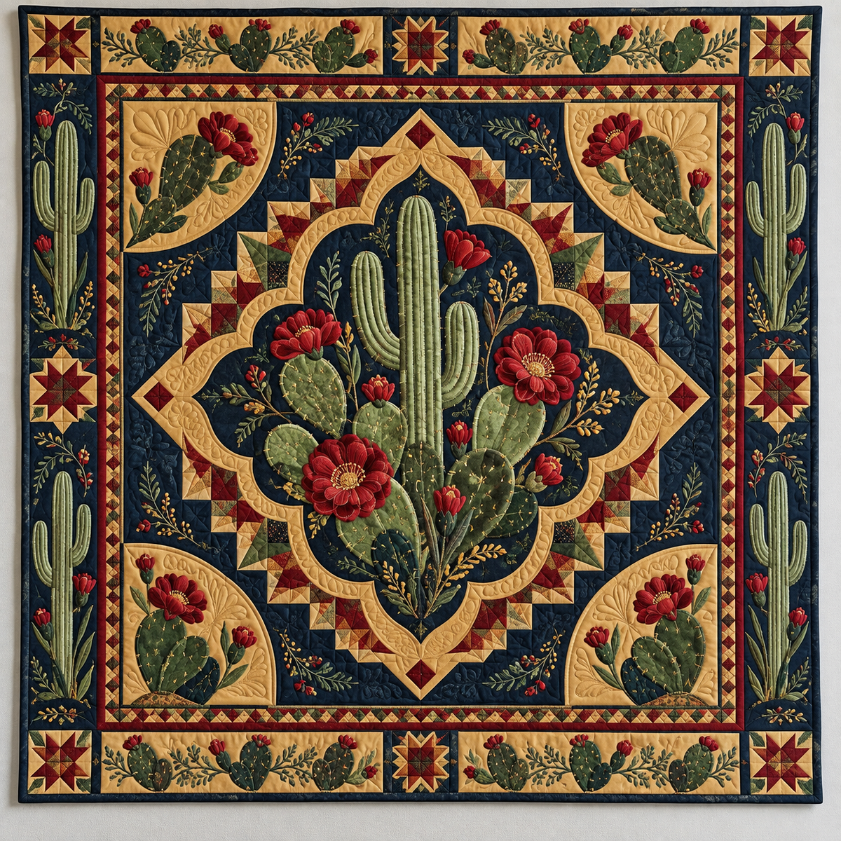 Desert Cacti In Navy And Tan TD141026248 Quilt Blanket