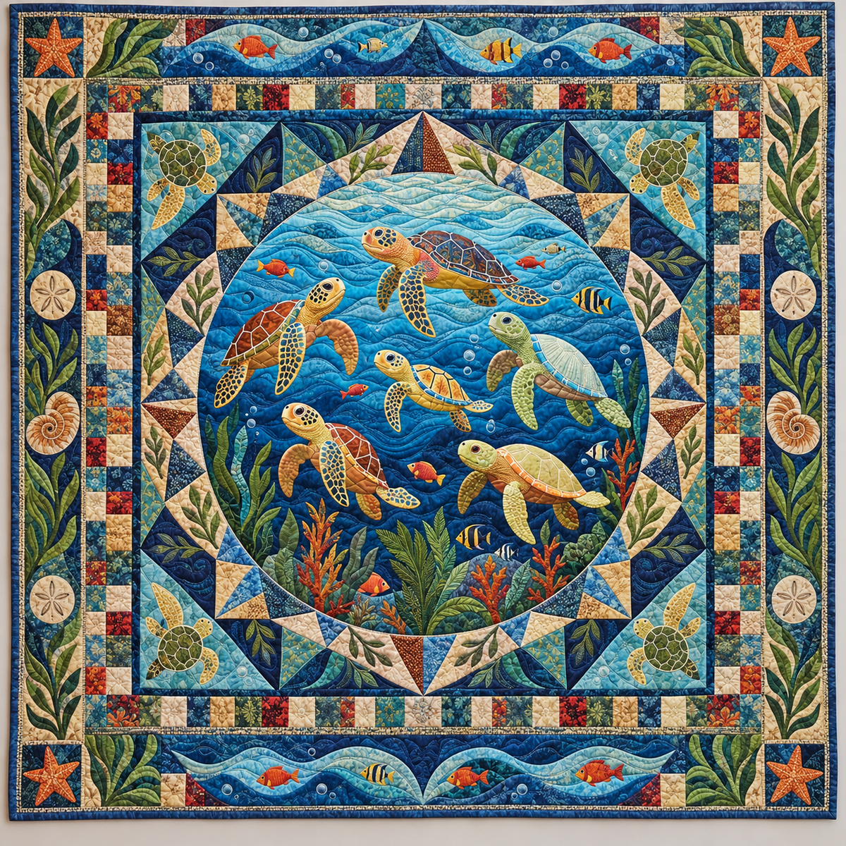 Sea Turtles In Ocean Currents TD141026254 Quilt Blanket