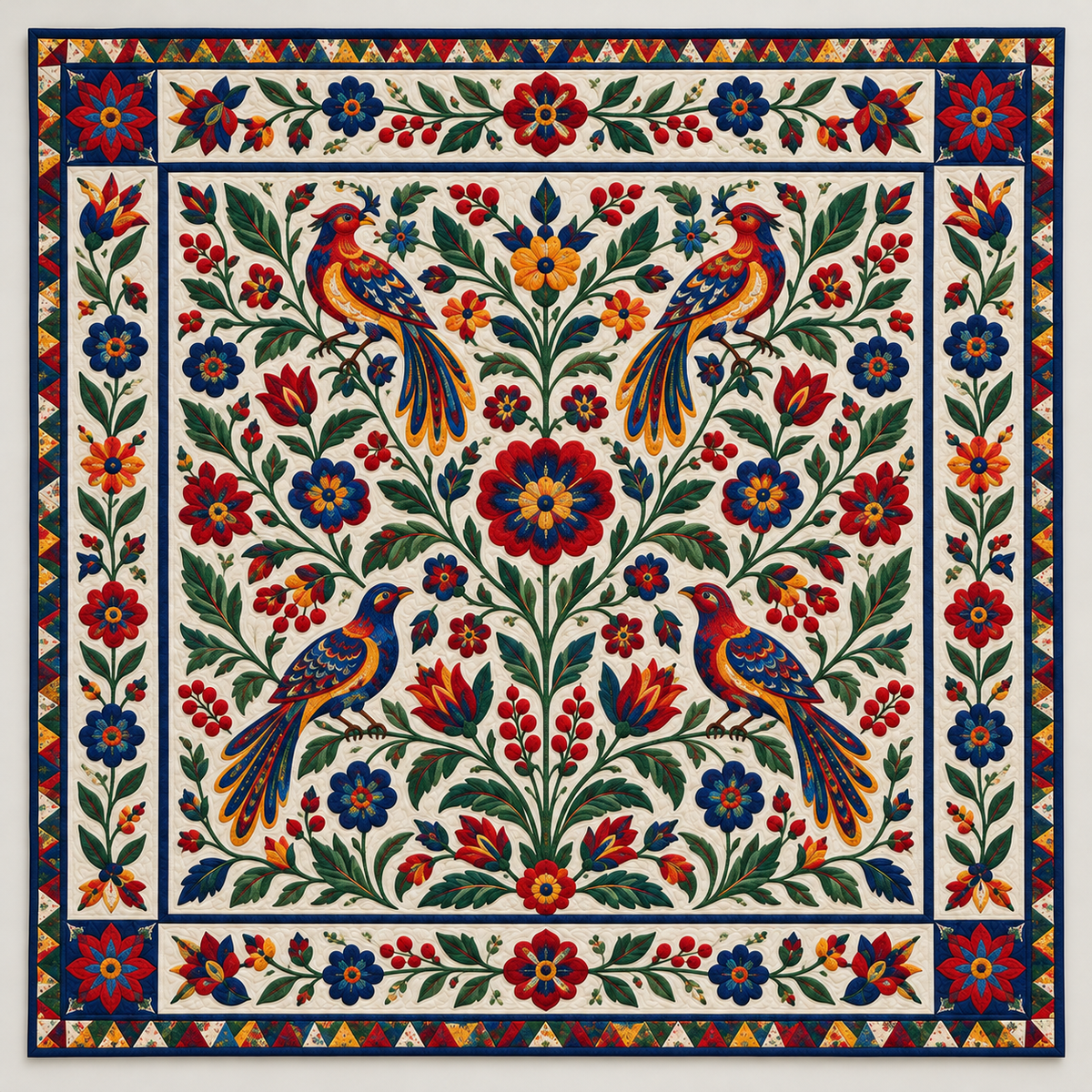 Folk Art Birds And Flowering Vines TD141026258 Quilt Blanket