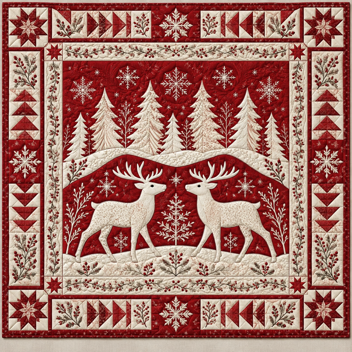 Red White Winter Deer TD141026764 Quilt Blanket