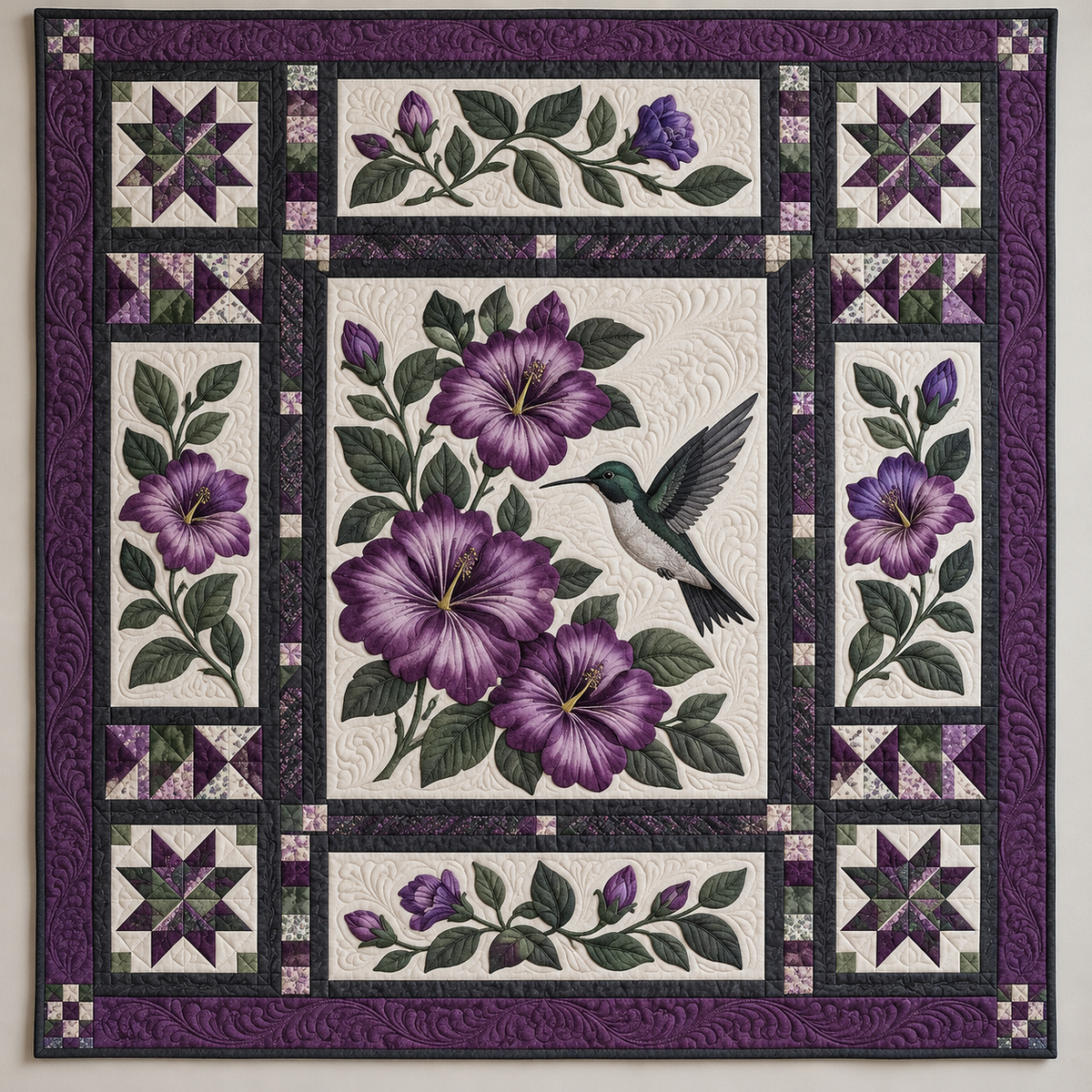 Hummingbird In A Purple Flower Garden TD141026274 Quilt Blanket
