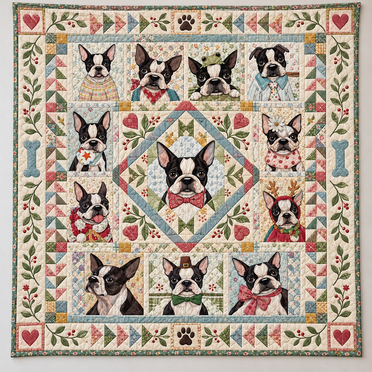 Boston Terrier Portrait TD141026275 Quilt Blanket