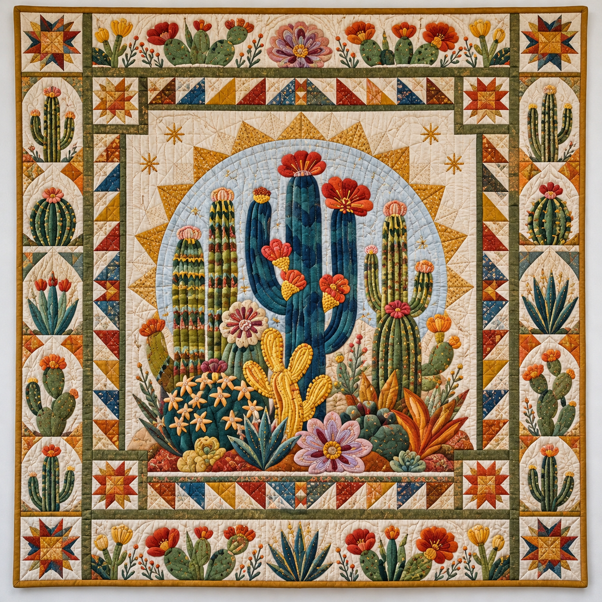 Striped Desert Cacti And Orange Blossoms TD141026278 Quilt Blanket