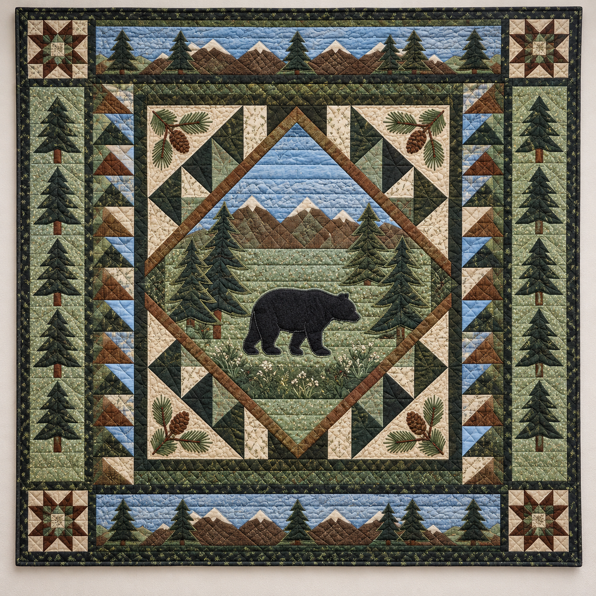Black Bear In A Pine Landscape TD141026284 Quilt Blanket