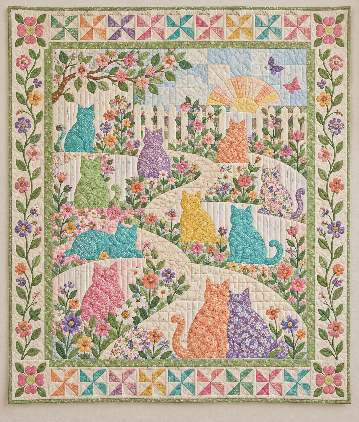 Pastel Patchwork Cat Silhouettes TD141026288 Quilt Blanket