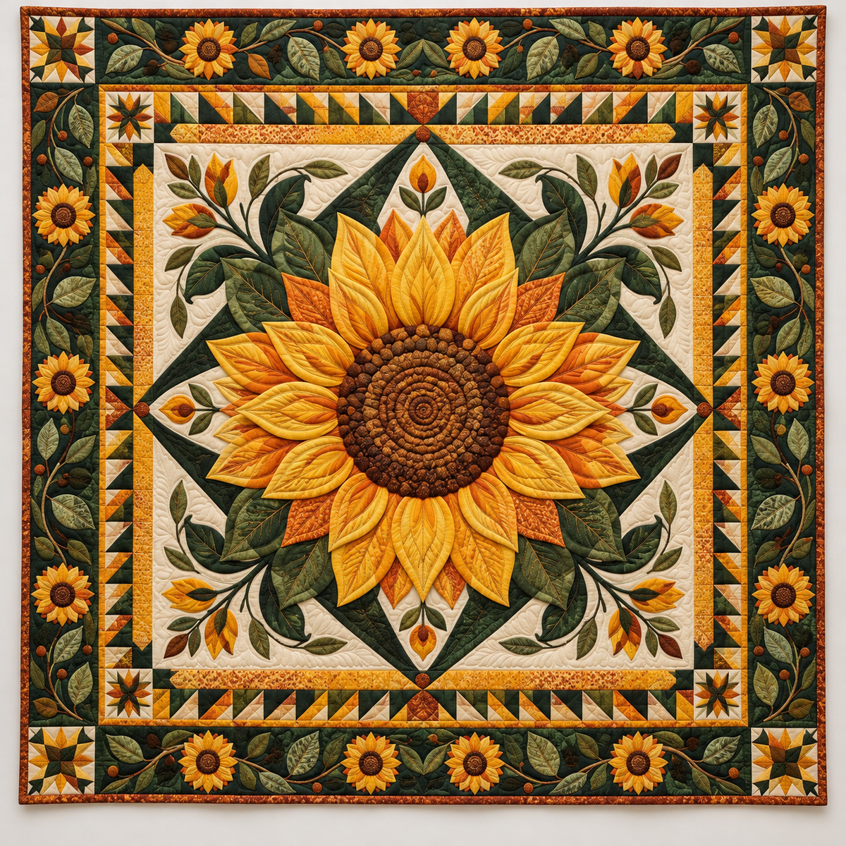 Golden Sunflower On Forest Green TD141026290 Quilt Blanket