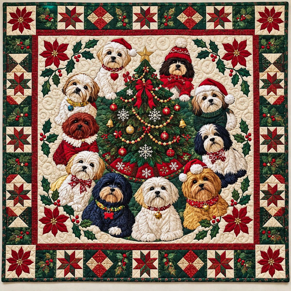 Shih Tzu Christmas Circle TD141026801 Quilt Blanket