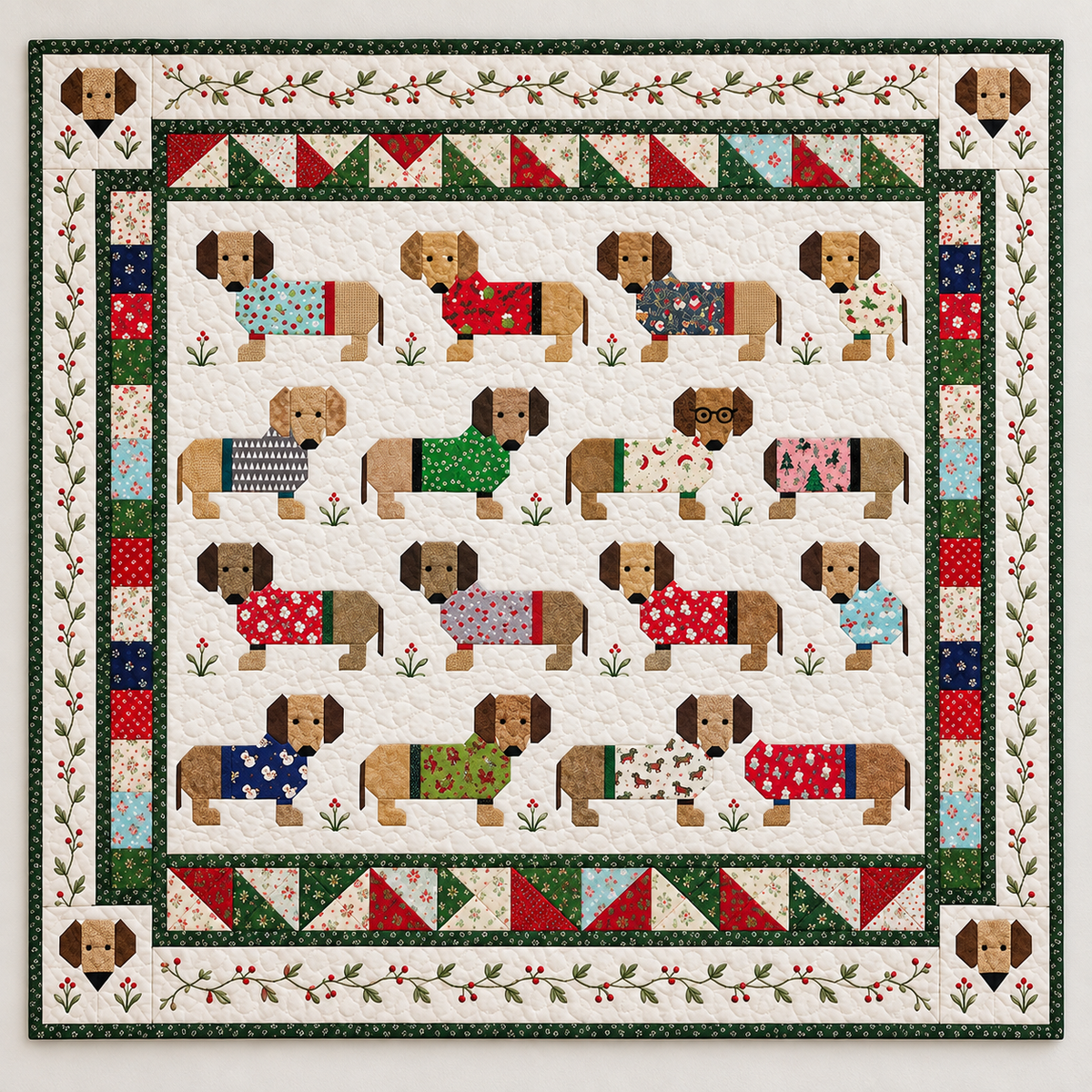 Little Dachshunds In Patterned Coats TD141026312 Quilt Blanket