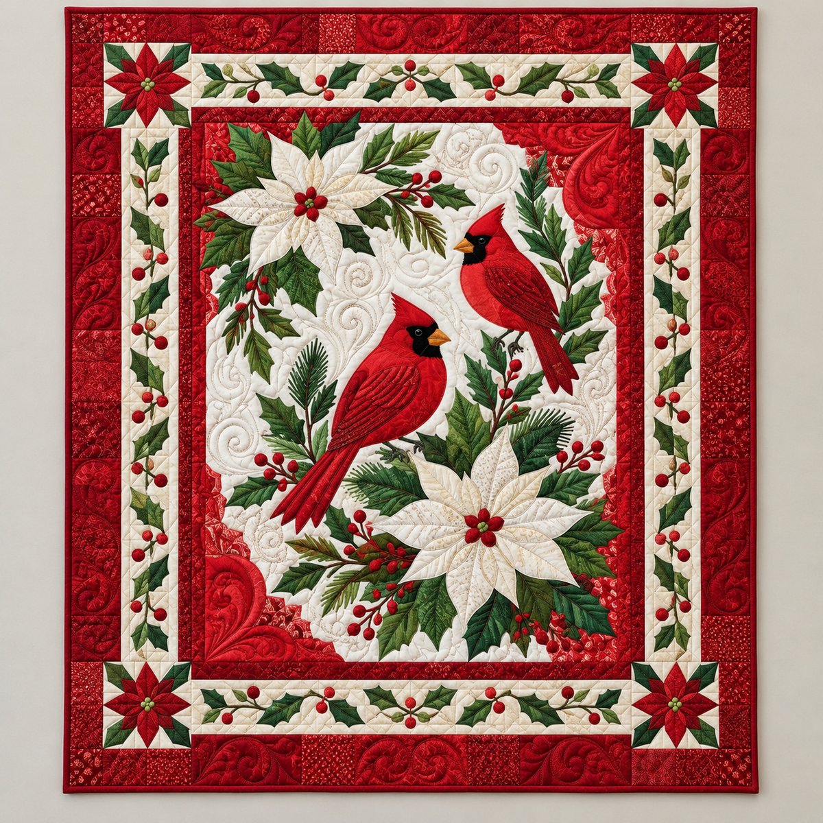 Cardinals And White Poinsettia Garden TD141026313 Quilt Blanket