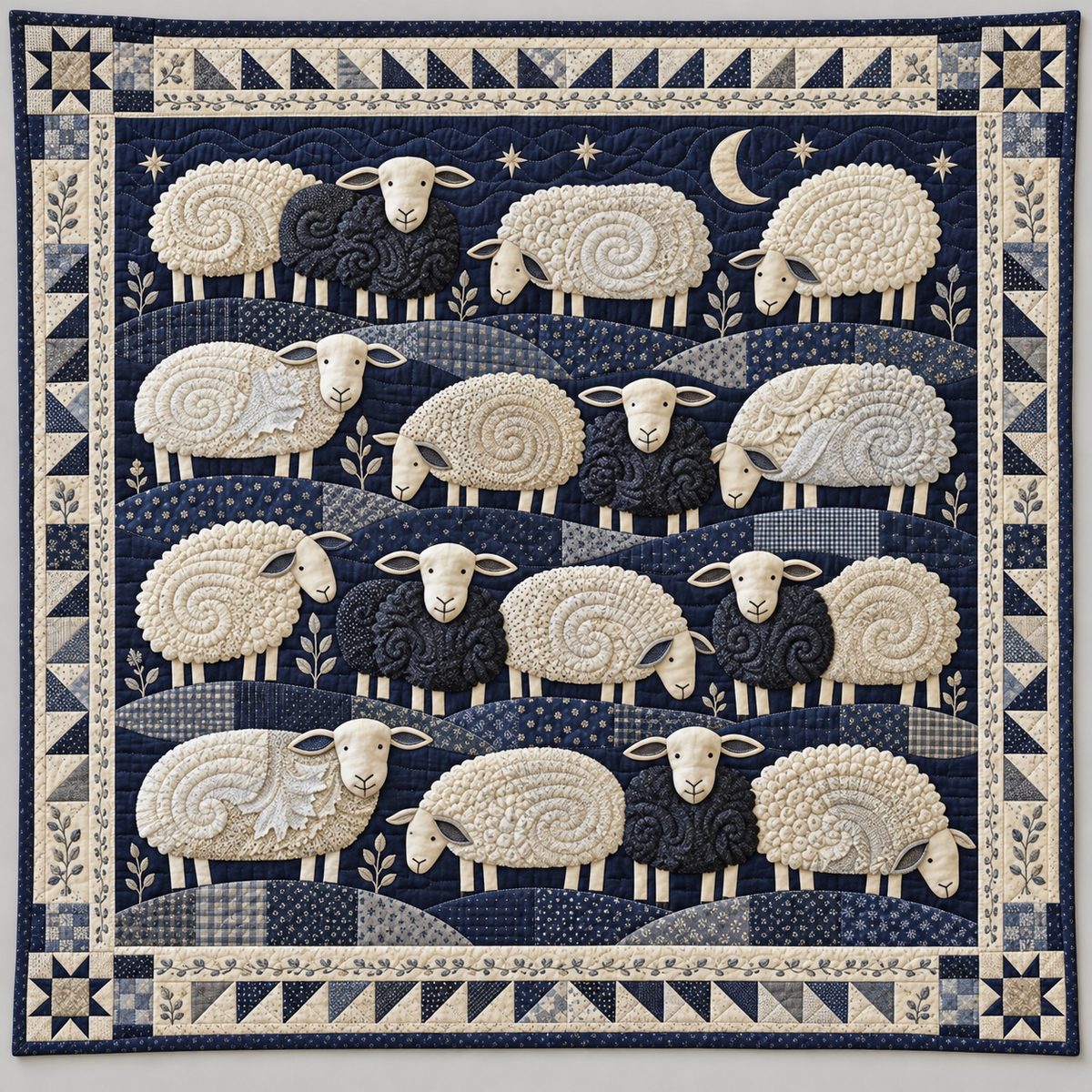 Curly Sheep On Midnight Navy TD141026315 Quilt Blanket
