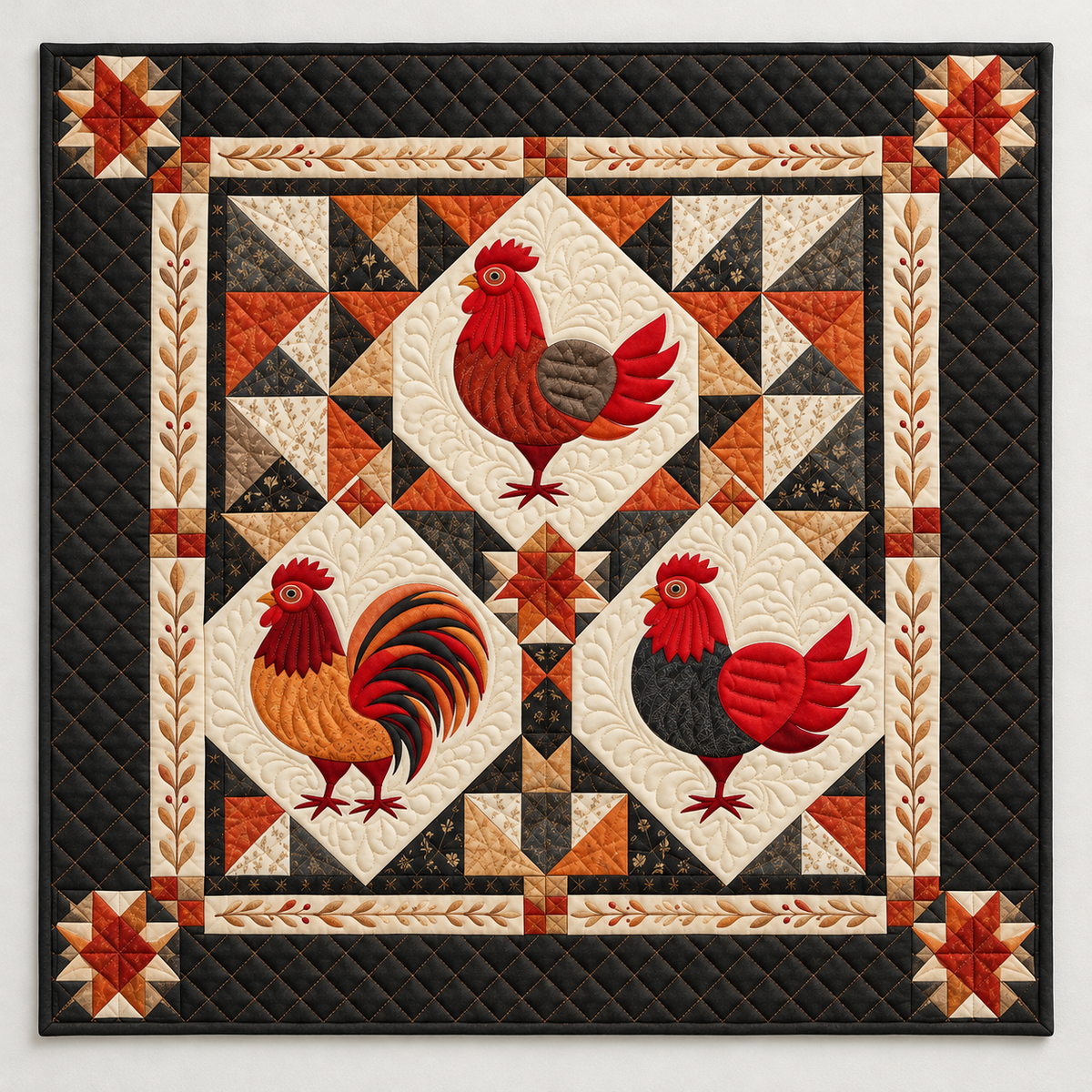 Roosters In Geometric Diamond Panels TD141026322 Quilt Blanket