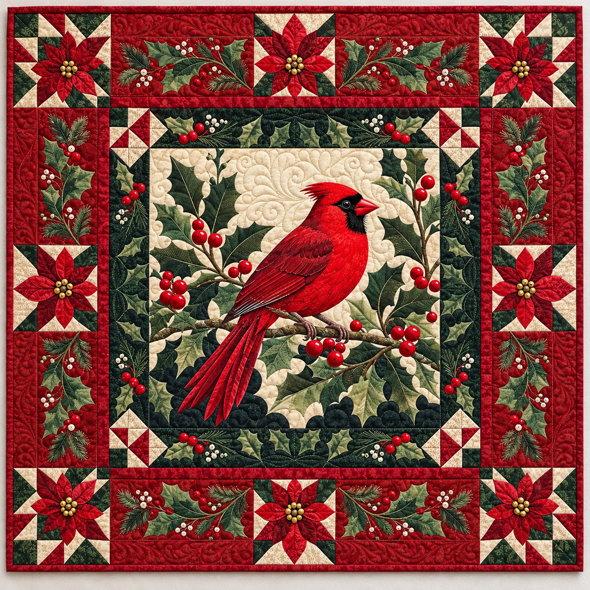 Winter Cardinal Holly TD141026823 Quilt Blanket