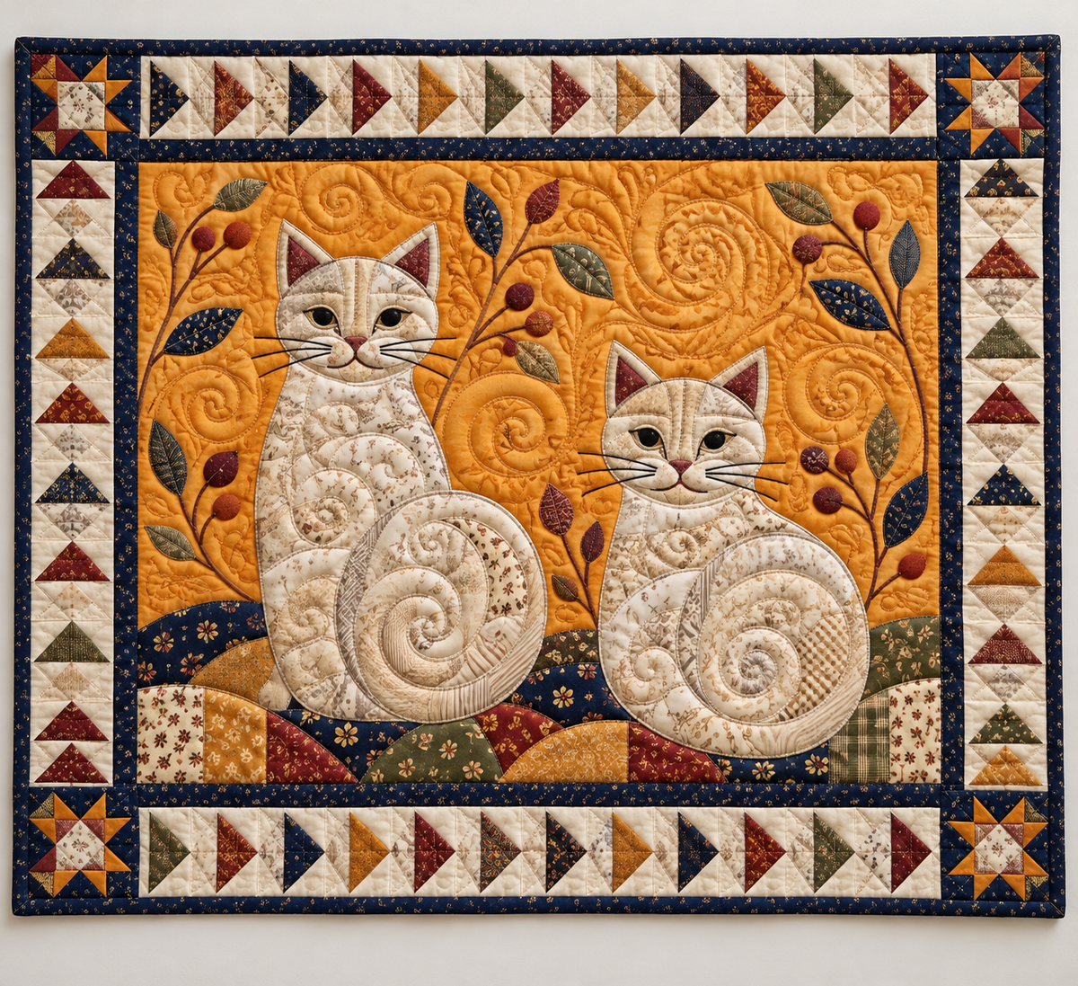 Cream Cats On Golden Orange TD141026328 Quilt Blanket