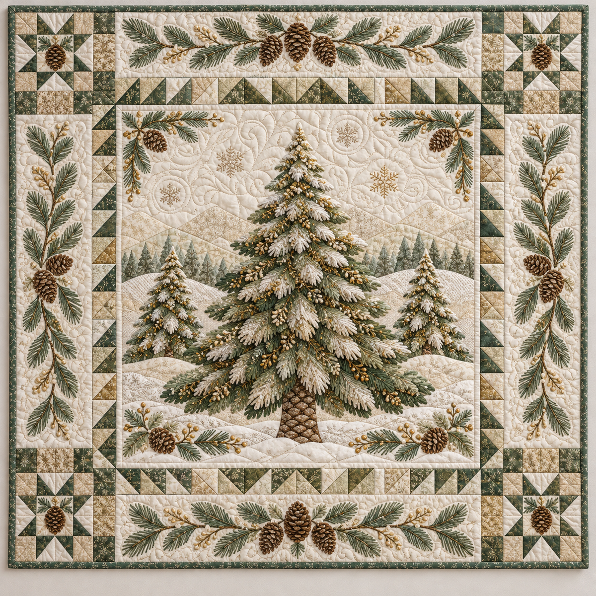 Cream Frosted Evergreens TD141026830 Quilt Blanket